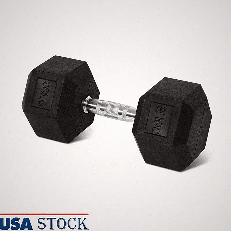 Rubber Encased Hex Dumbbell Anti-Roll Comfort Grip Weight Training Fitness