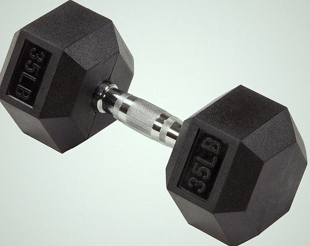 Rubber Encased Hex Dumbbell Anti-Roll Single 35lb Assembled Product Weight