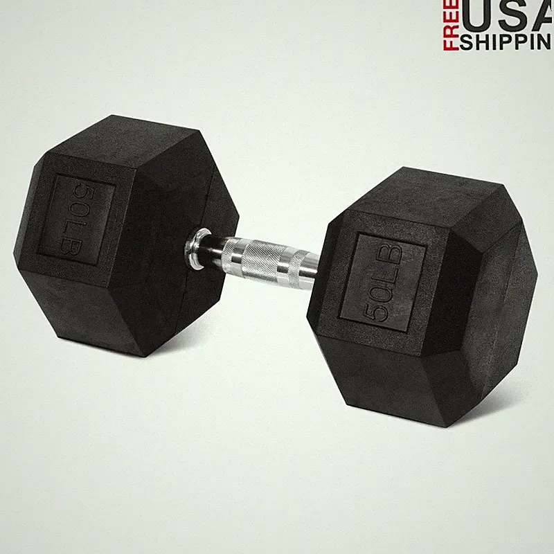 Rubber Encased Hex Dumbbell Anti-Slip Grip Strength Training Full Body New