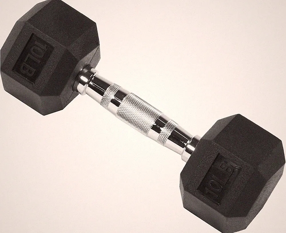 Rubber Encased Hex Dumbbell, Black, 10 Lb