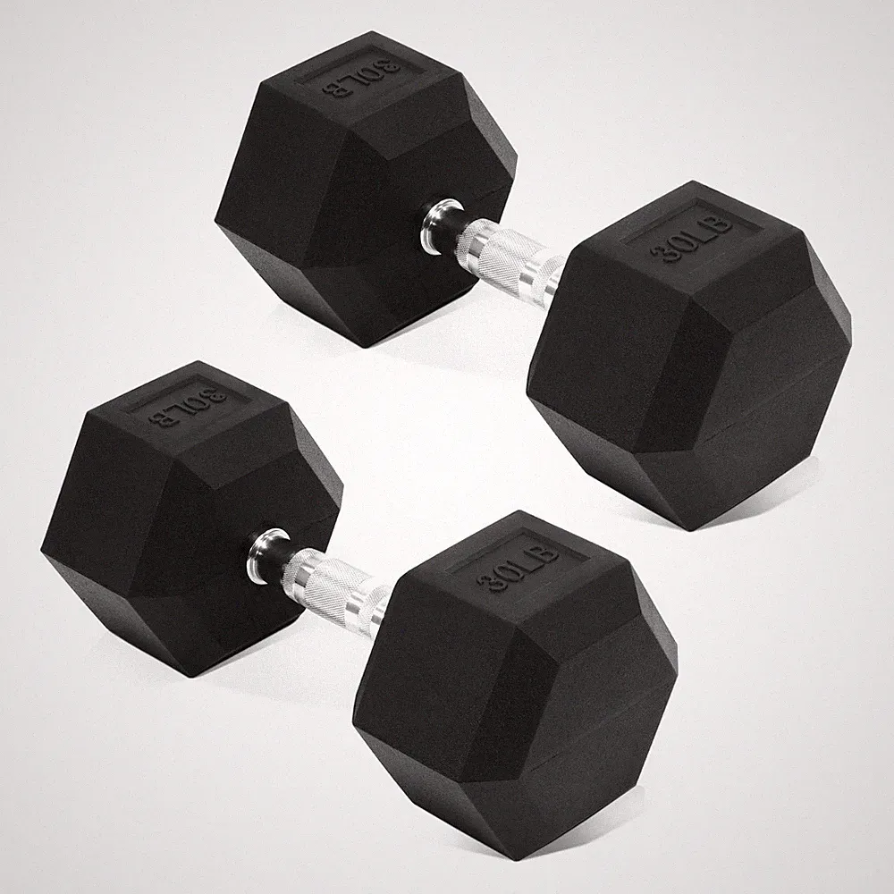 Rubber Encased Hex Dumbbell, Hand Weights Set of 2 with Anti-Slip Cast Iron G...