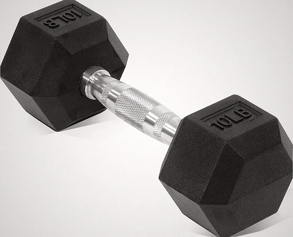 Rubber Encased Hex Dumbbell in Pairs, Singles or Set