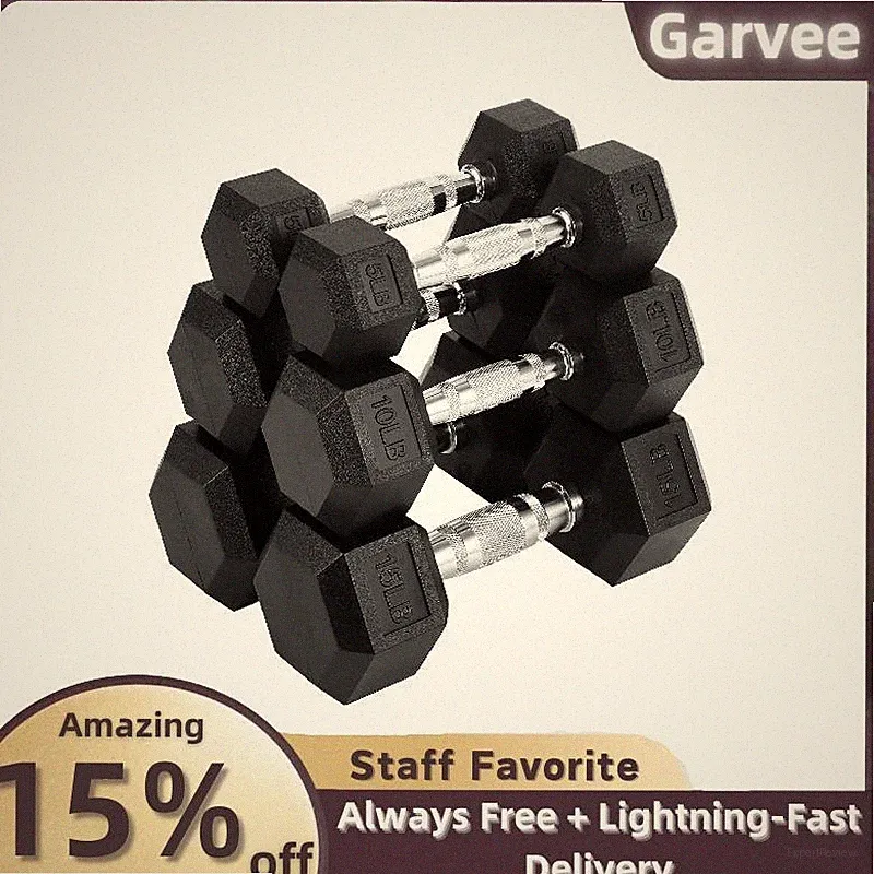 Rubber Encased Hex Dumbbell Set 60 lb Home Gym Weights Pair 5 10 15 lb Training