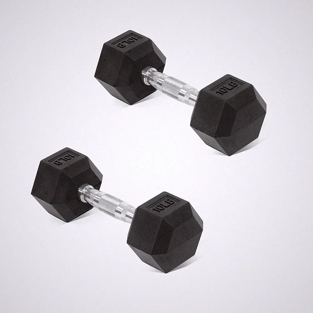 Rubber Encased Hex Dumbbell Set Contoured Handle for Muscle Toning, Strength