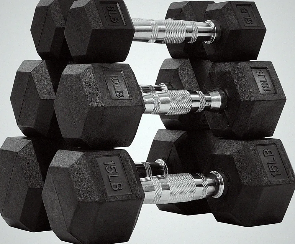 Rubber Encased Hex Dumbbell Set Contoured Handle for Muscle Toning, Strength Bui