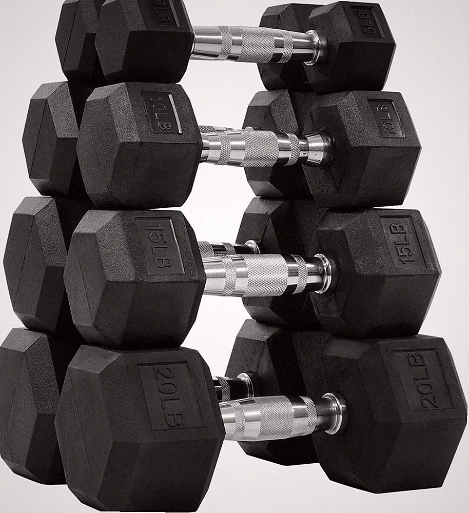 Rubber Encased Hex Dumbbell Set Contoured Handle for Muscle Toning, Strength Bui