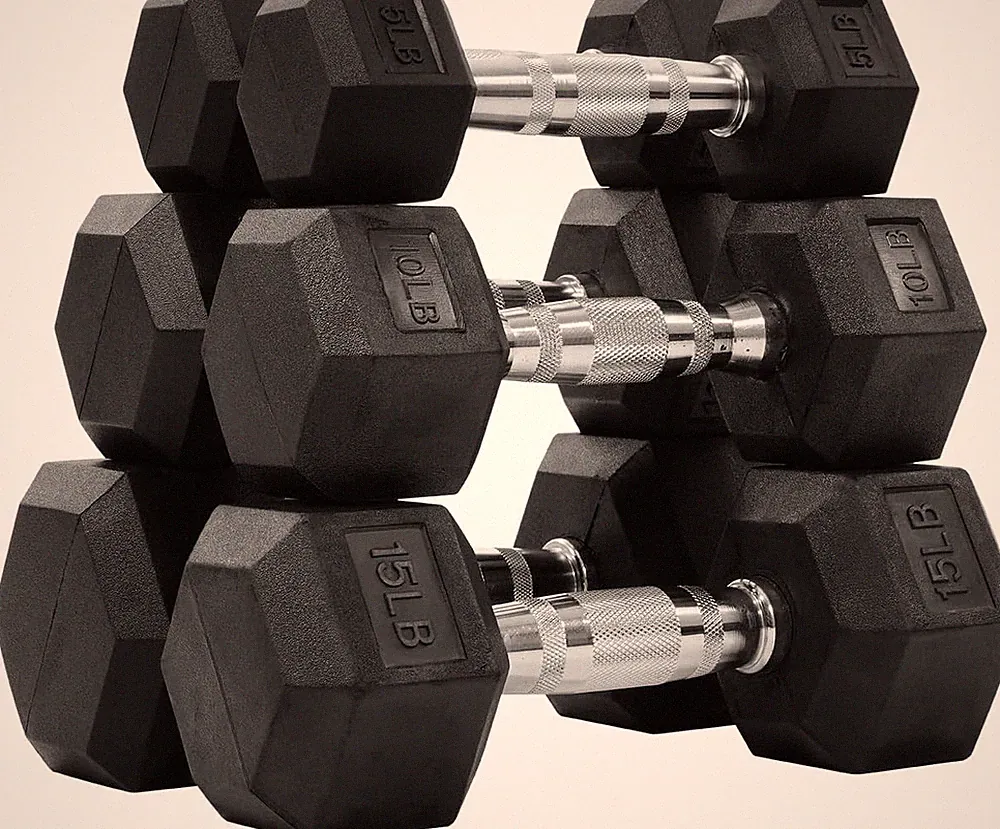 Rubber Encased Hex Dumbbell Set, Muscle, Strength & Full Body Workout, 60 LB
