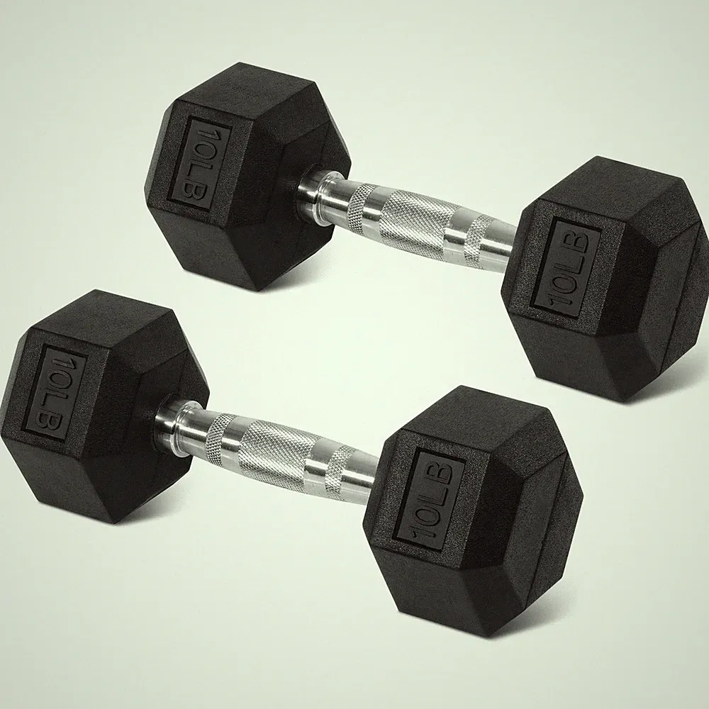 Rubber Encased Hex Dumbbells 10 lbs Pair Black