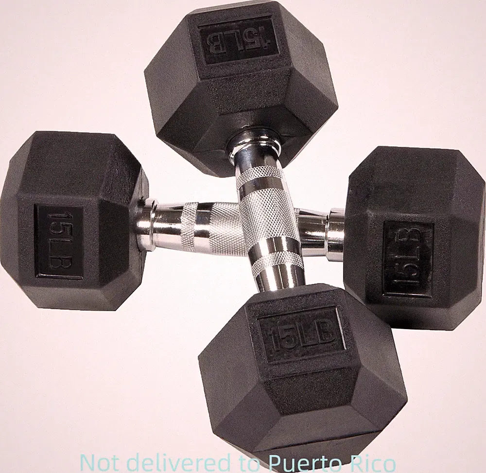 Rubber Encased Hex Dumbbells – 15 lbs Pair, Black