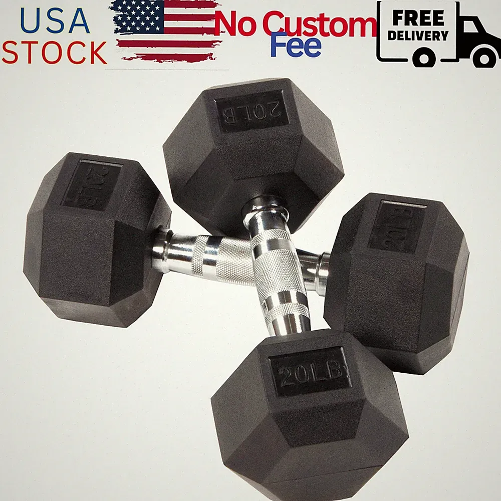 Rubber Encased Hex Dumbbells, 20 Lbs. Pair
