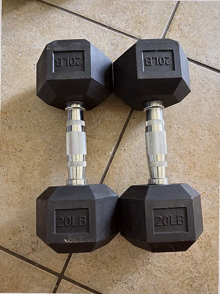 Rubber Encased Hex Dumbbells, 20 Lbs. Pair