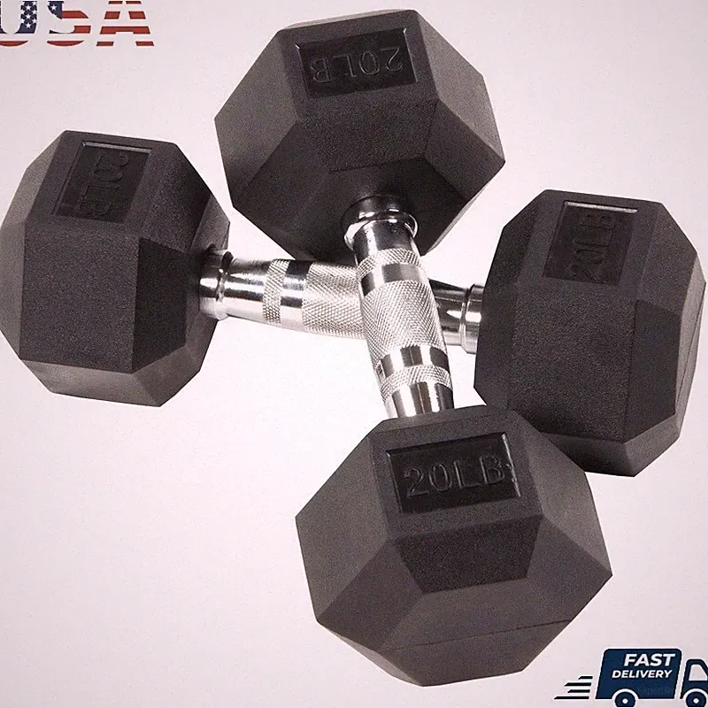 Rubber Encased Hex Dumbbells 20lbs Pair Adjustable Weight Home Gym Fitness New