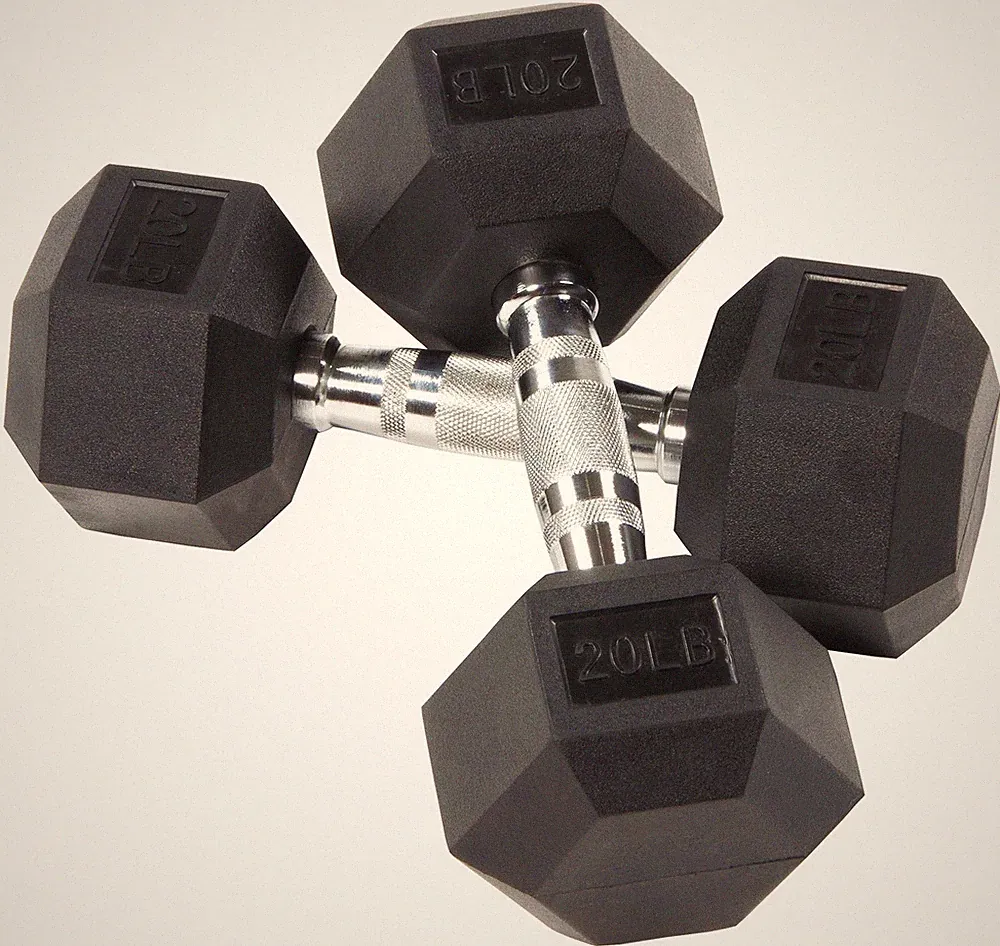 Rubber Encased Hex Dumbbells 20Lbs Pair Full Body Workout Fitness Dumbbells US