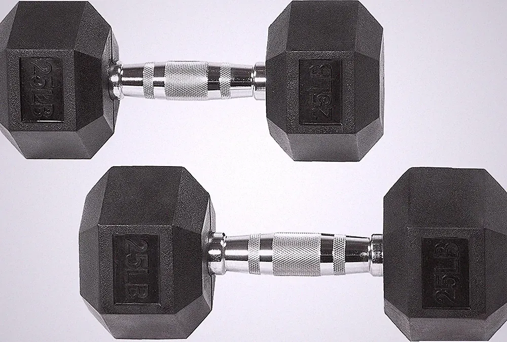 Rubber Encased Hex Dumbbells 25lb Pair Fitness Home Gym