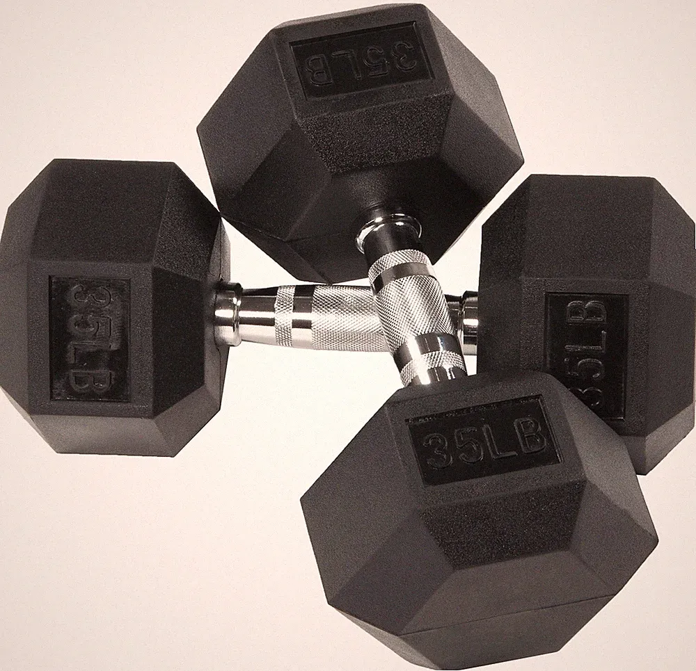 Rubber Encased Hex Dumbbells 35 Lbs Pair Black