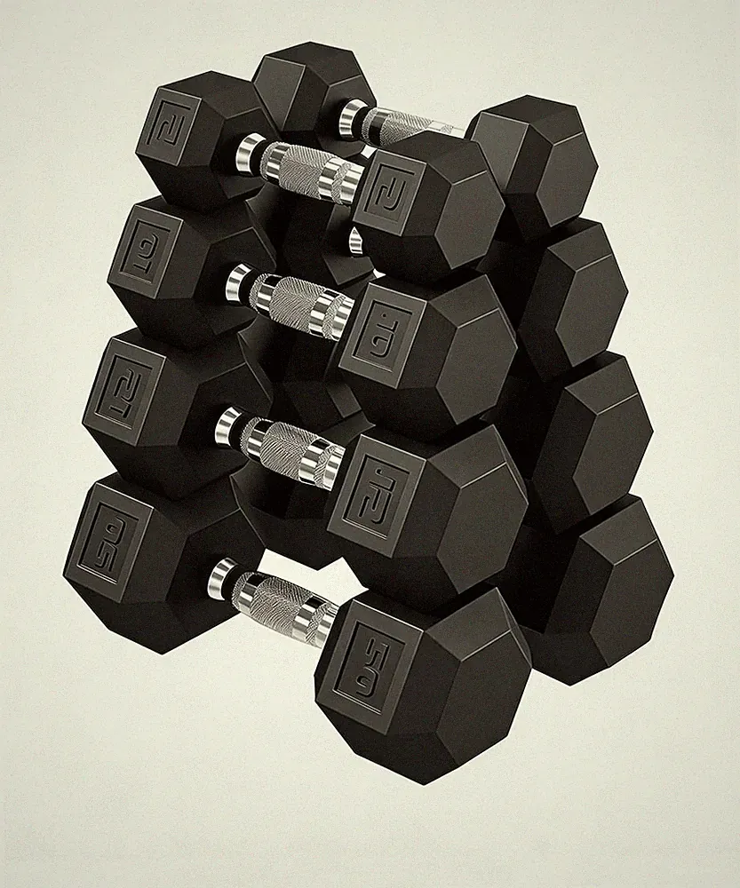 Rubber Encased Hex Dumbbells 5-20LB Pair Anti-Roll Free Weights Home Gym Use