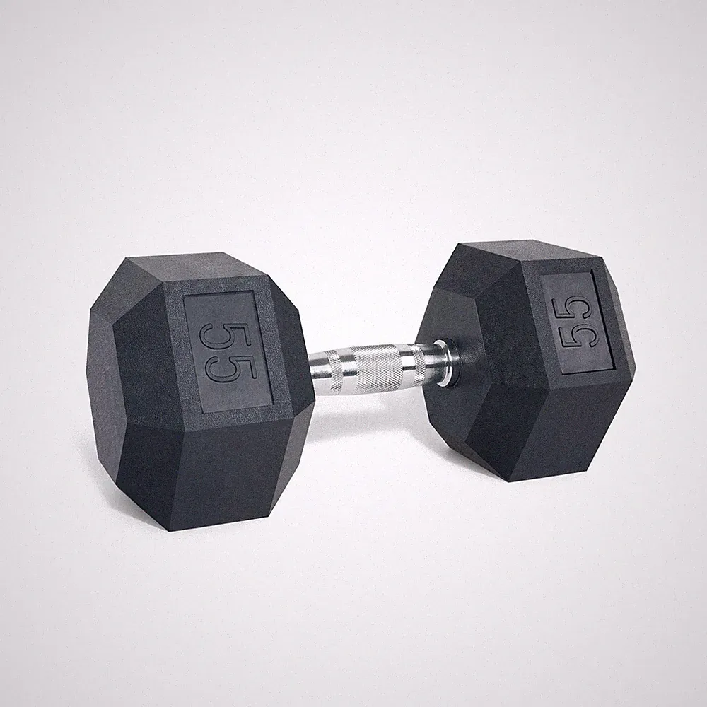 Rubber Encased Hex Dumbbells w/ Metal Handle - Strength Training 5-65lbs