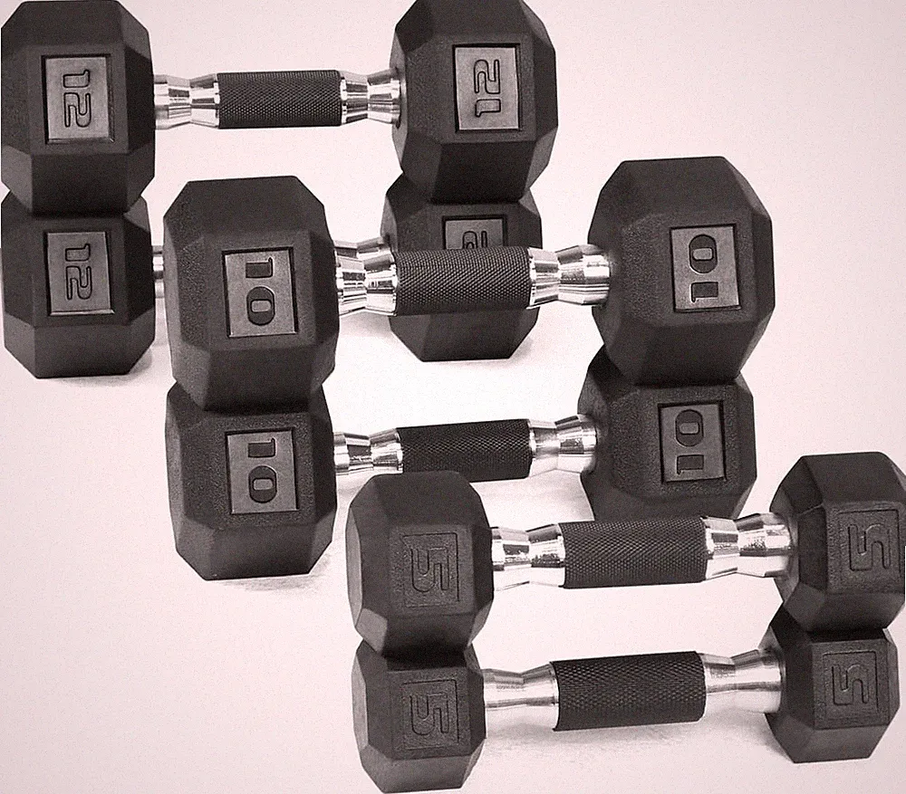 Rubber Encased Hex Dumbbells W/ Rubber Grip Contoured Handle Muscle Toning NEW