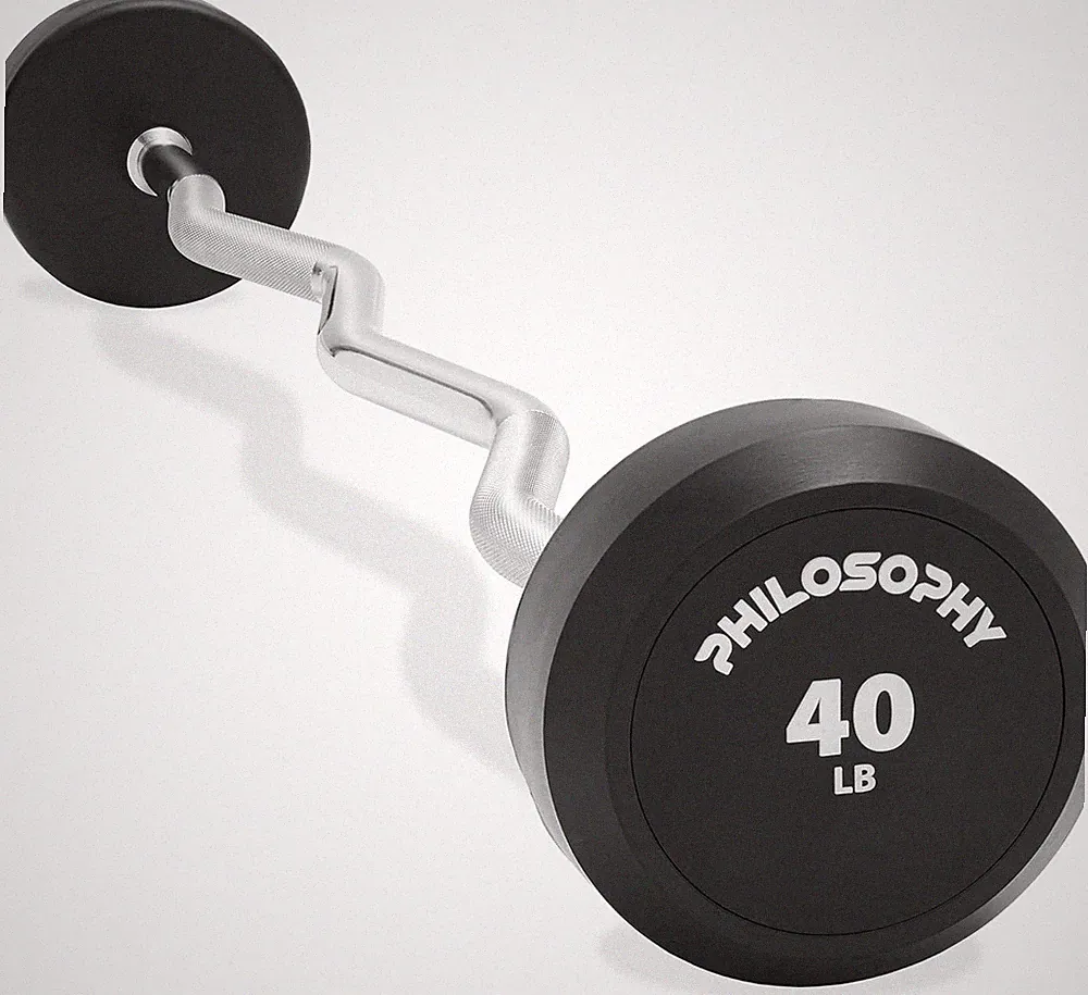 Rubber Fixed Barbell, Pre-Loaded Weight EZ Curl Bar for Strength Training &