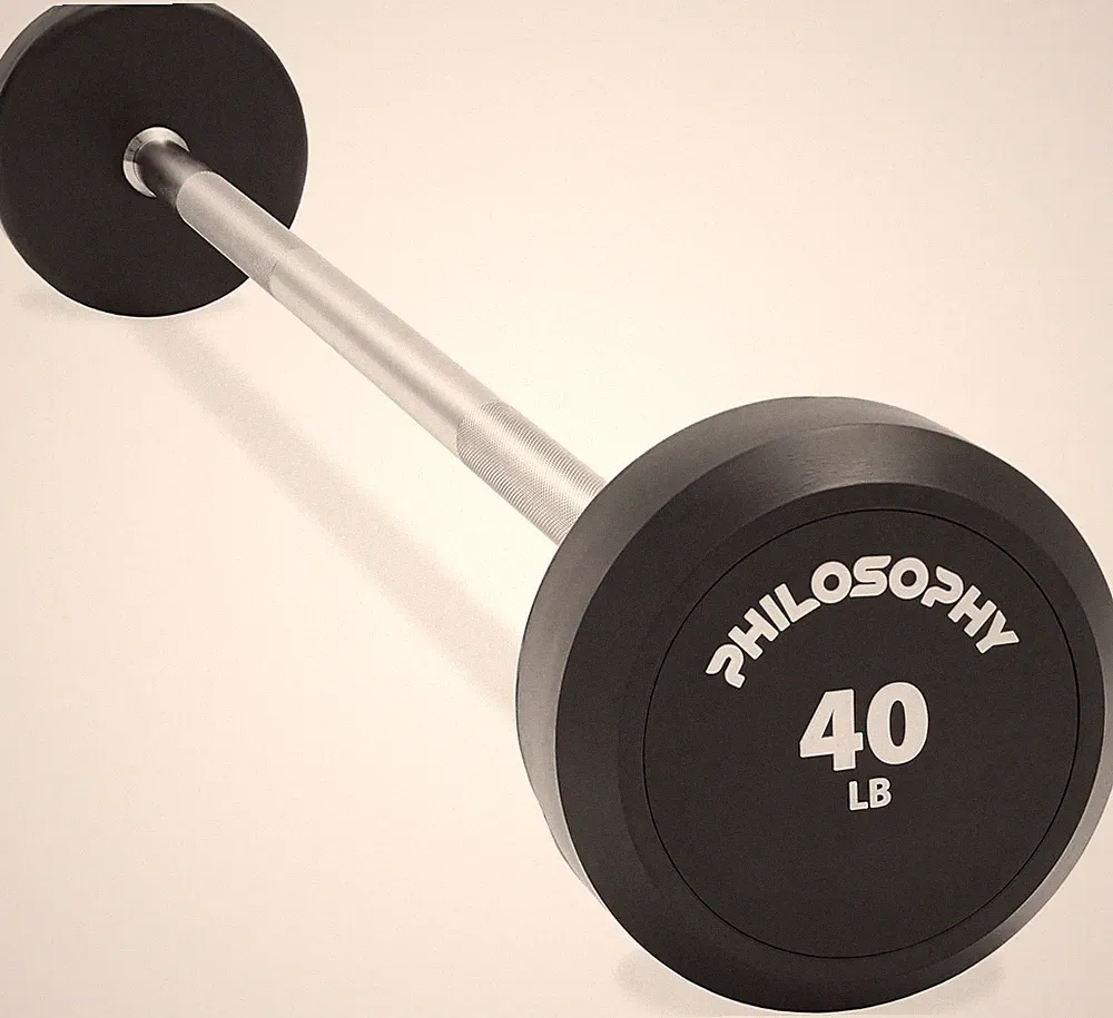 Rubber Fixed Barbell, Pre-Loaded Weight Straight Bar for Strength Training &