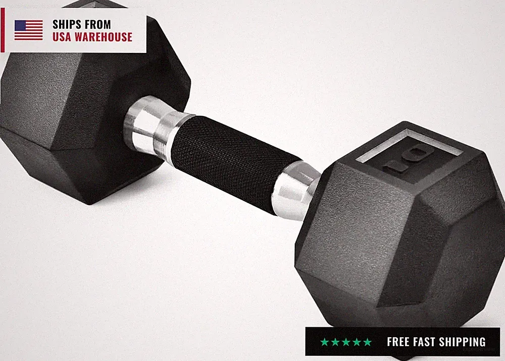 Rubber Grip Encased Hex Dumbbell - Hand Weights With Anti-Slip 5-50 LBS Single