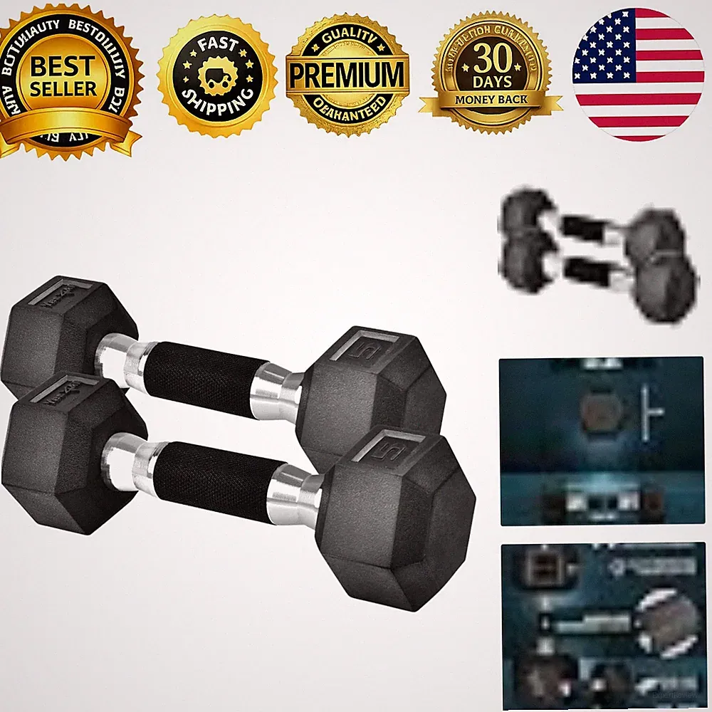 Rubber Grip Encased Hex Dumbbells Anti-Slip 5-50 LBS Pair Set