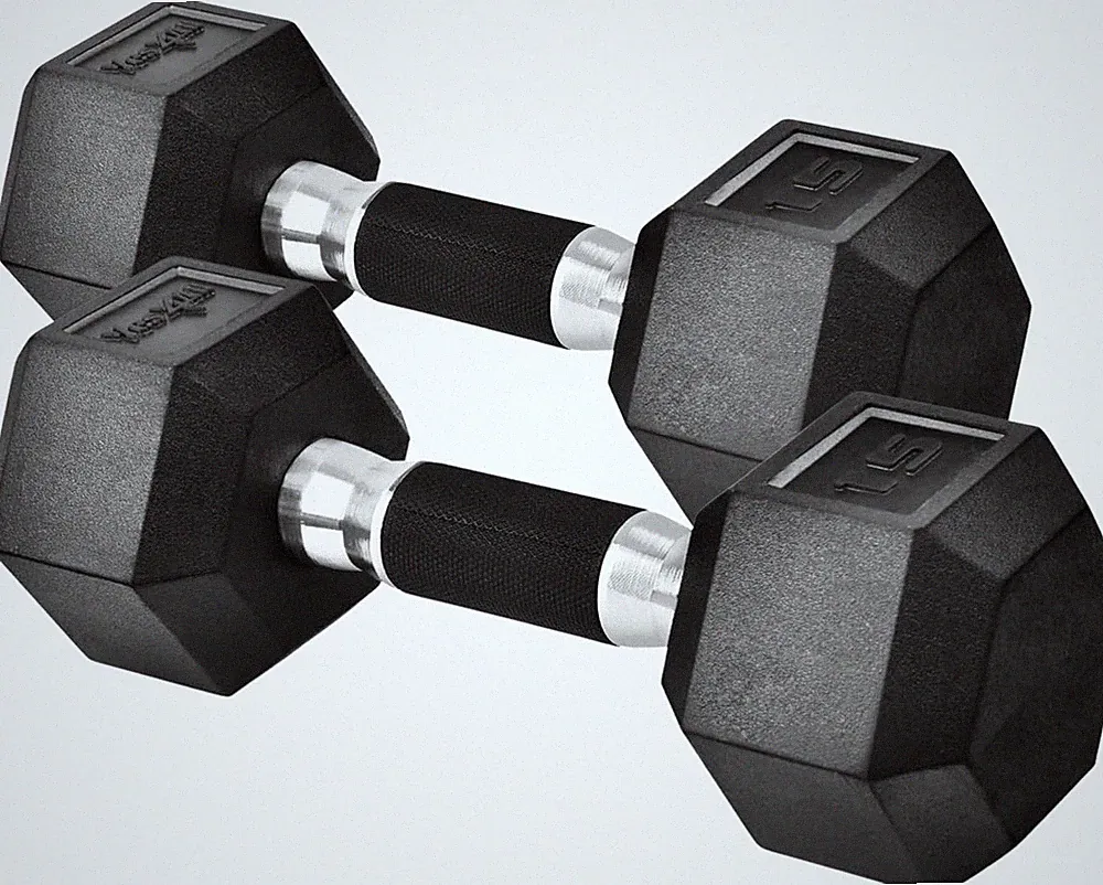 Rubber Grip Encased Hex Dumbbells – Hand Weights With Anti-Slip 5-50 LBS