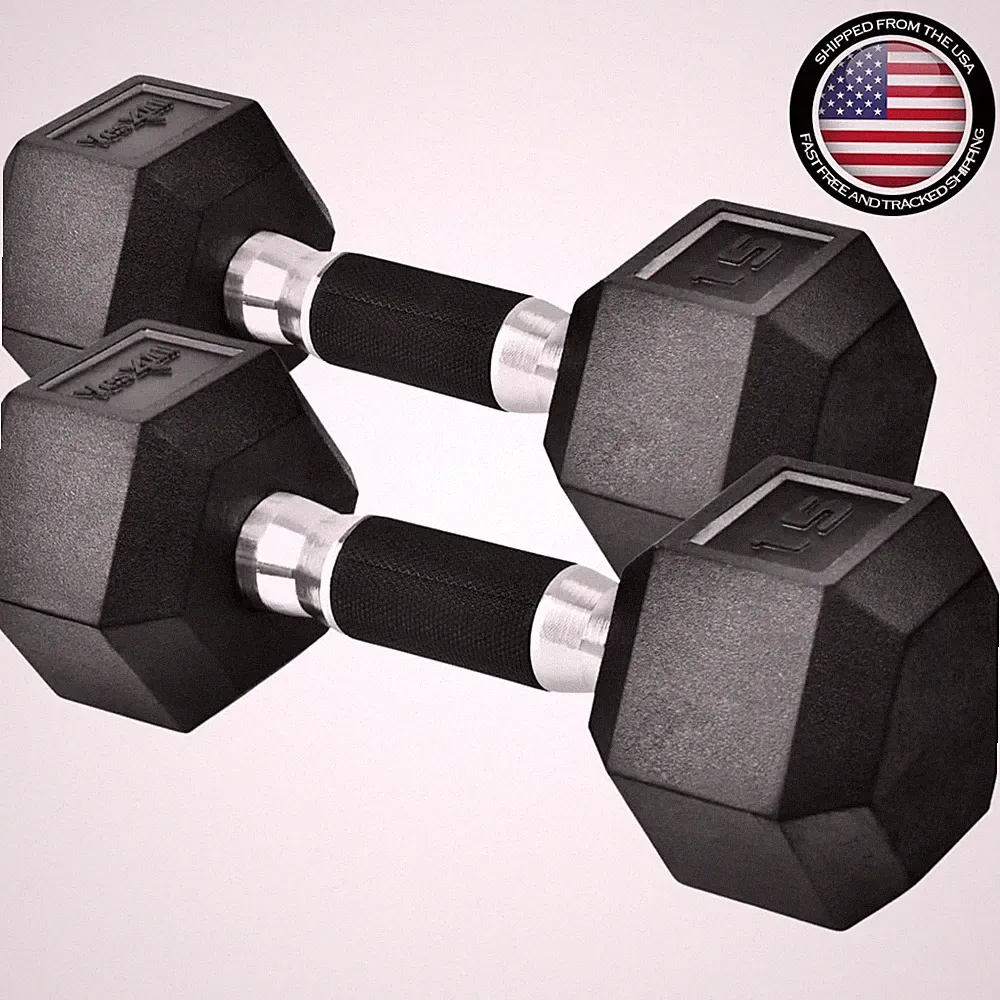 Rubber Grip Hex Dumbbells 5-50 LBS Pair – Non-Slip, Durable & No-Roll Design