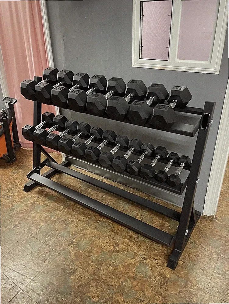 Rubber Hex 5-50lb Dumbbells With Dumbbell Rack; 5-50lb.. 10 Pairs, FREE SHIPPING