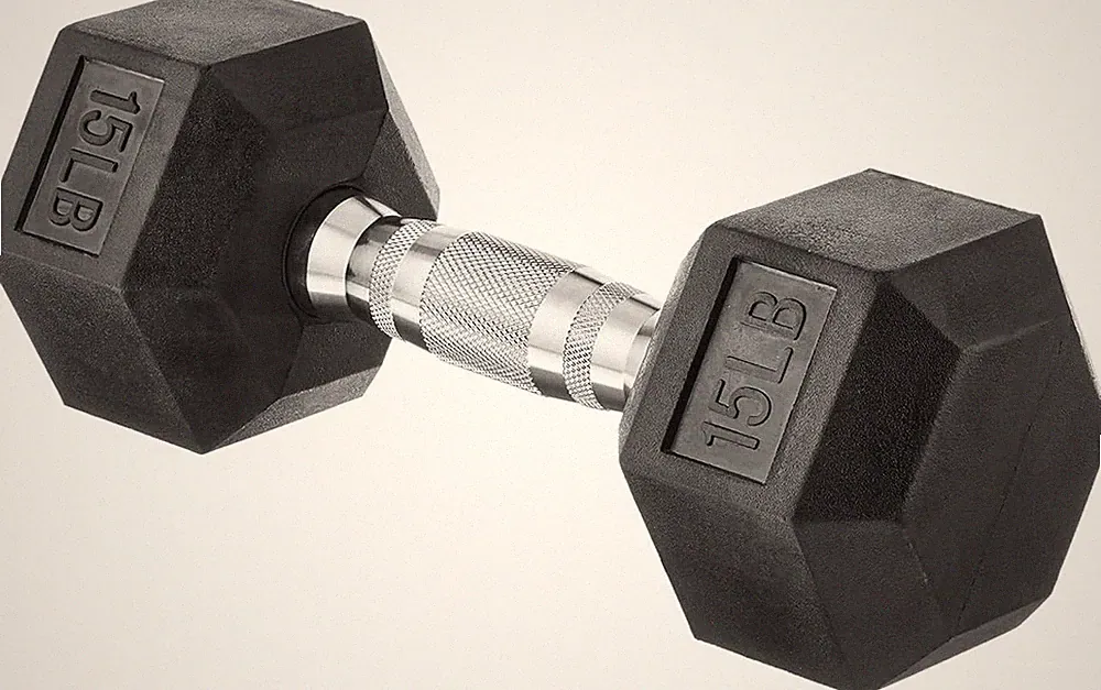 Rubber Hex Dumbbell 15 lb Black Cast Iron Non-Slip Grip Home Gym Weight
