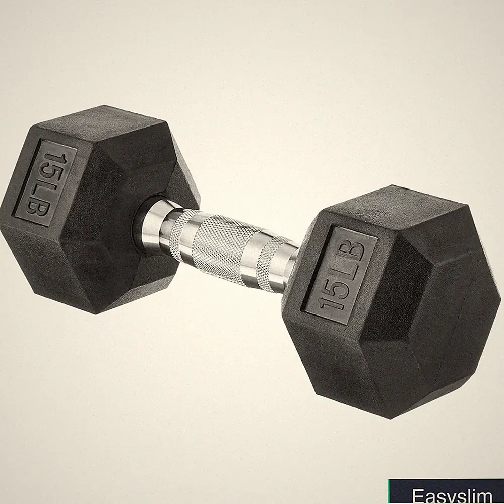 Rubber Hex Dumbbell 15 Pounds Cast Iron Non Slip Grip Home Gym