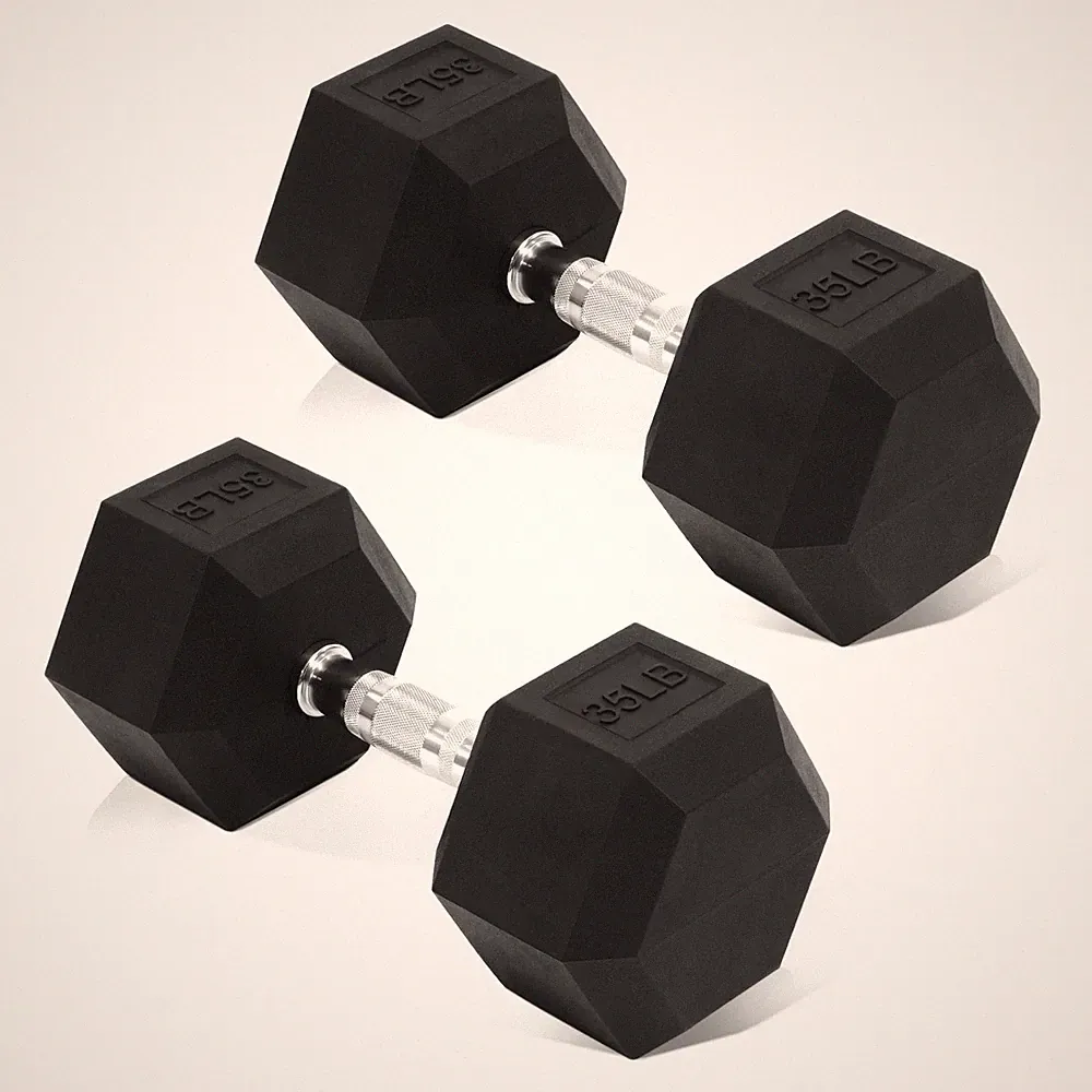 Rubber Hex Dumbbell 30 LB Pair Anti Slip Cast Iron Grip Fitvids Encased Hand