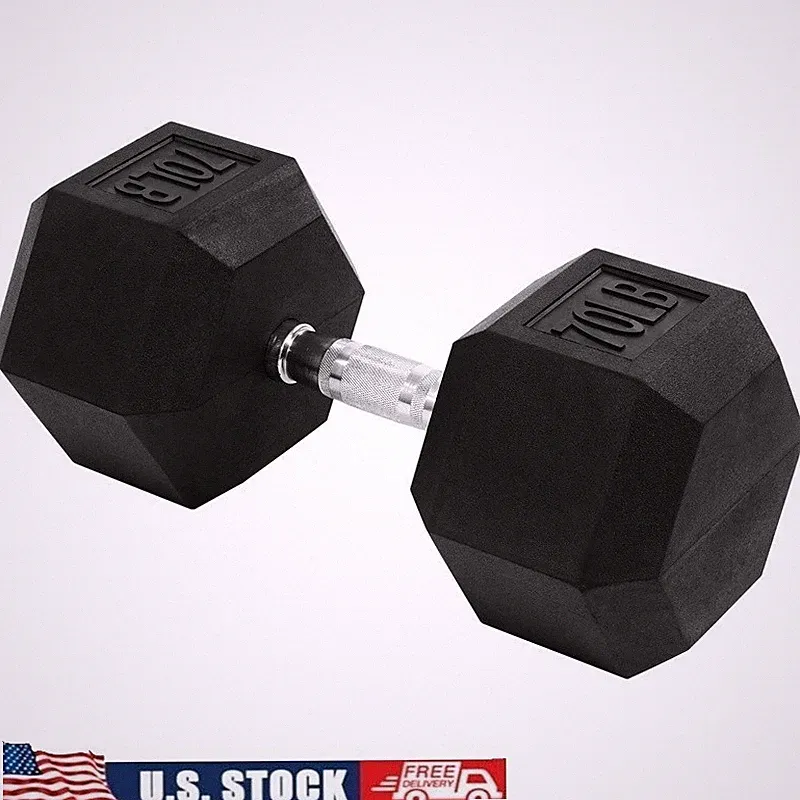 Rubber Hex Dumbbell 70lbs Non Slip Grip Weight Ideal Strength Training New