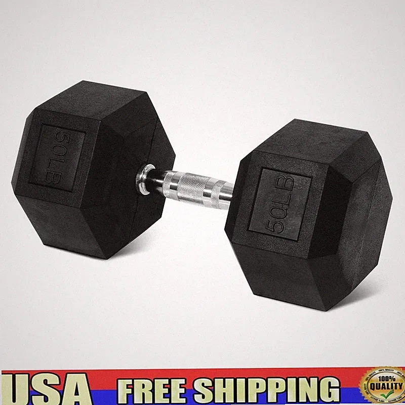Rubber Hex Dumbbell Anti-Slip Grip Full Body Fitness Training Exercise New