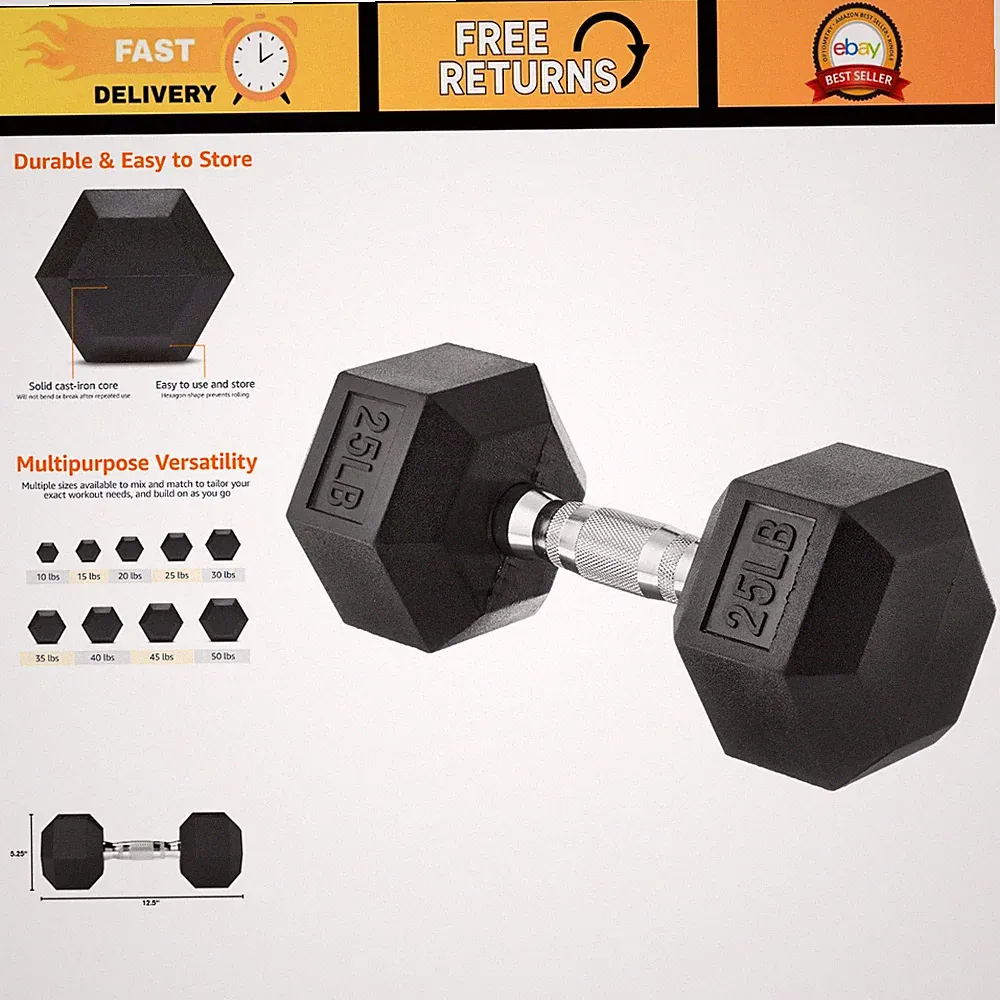Rubber Hex Dumbbell Hand Weights - Adjustable Strength Training Fitness Equipmen