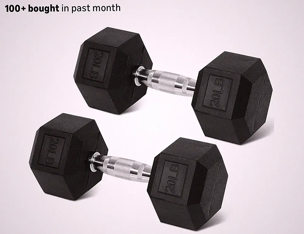 Rubber Hex Dumbbell Set Contoured Handle for Strength Training 20 LBS Set of 2💪