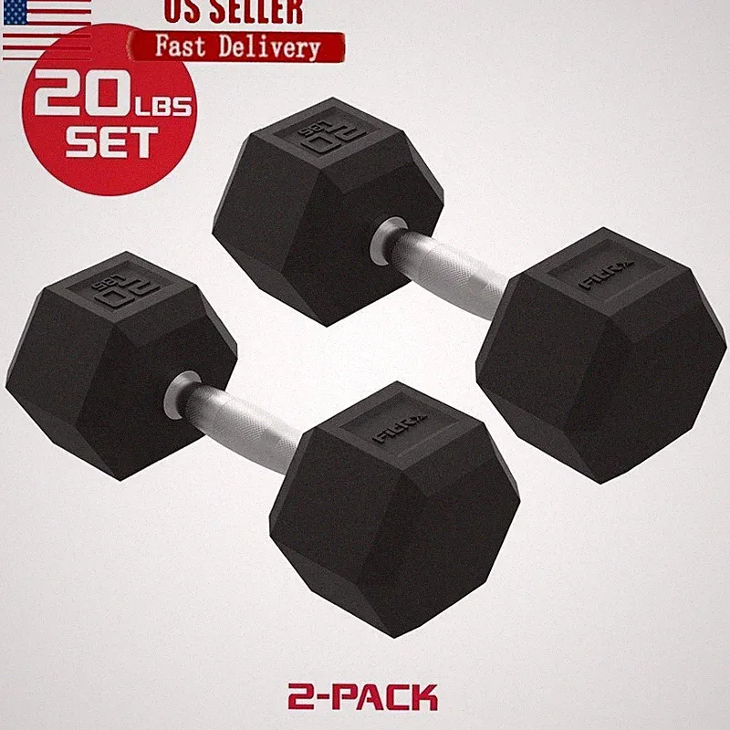 Rubber Hex Dumbbell Set Solid Steel Handles Non-Slip Grip Home Gym New