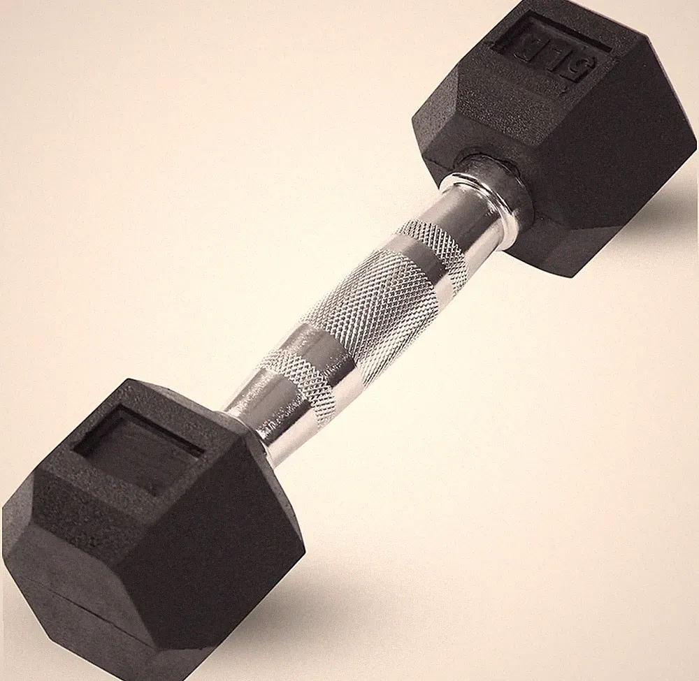 Rubber Hex Dumbbell Single, Knurled Grip Free Weight for Men & Women, Strength &