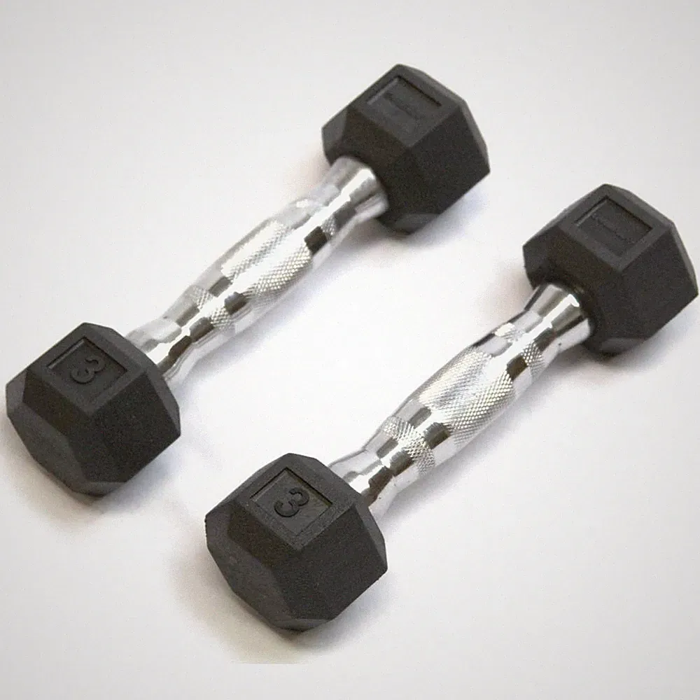 Rubber Hex Dumbbells (1 Pair), Black, 3 lb