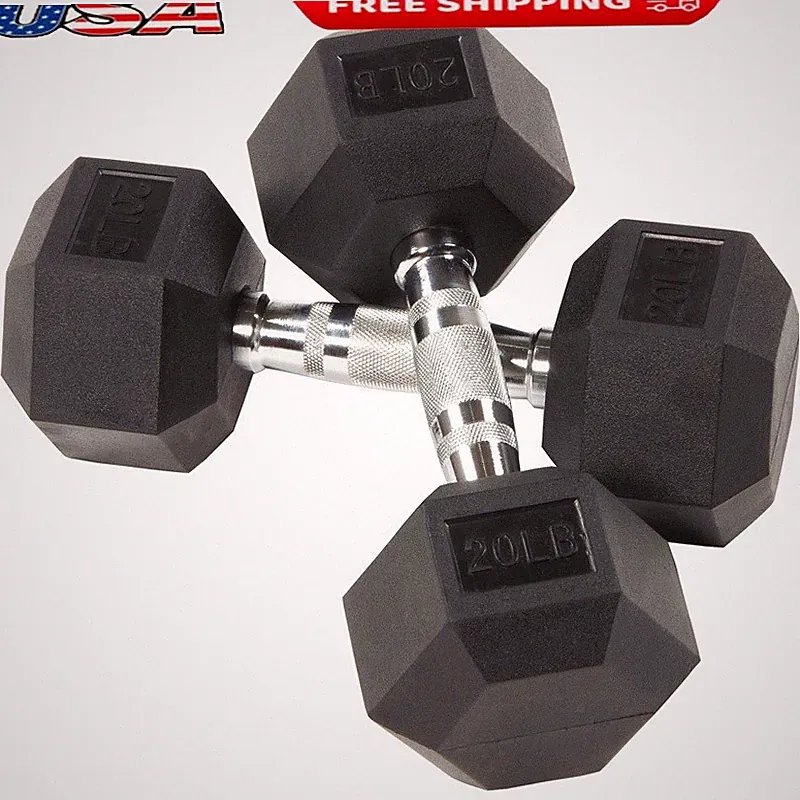 Rubber Hex Dumbbells 20 lb Pair Non-Slip Grip Weight Training Weights Home Gym