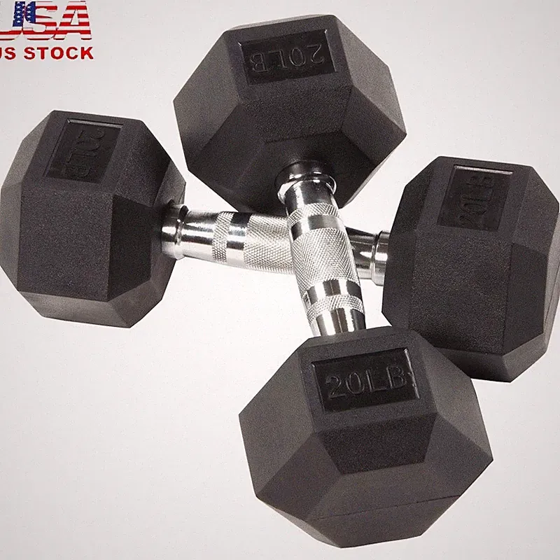 Rubber Hex Dumbbells 20 lbs Non-Slip Grip Pair Strength Training Home Gym New