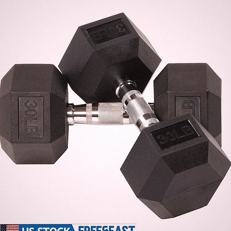 Rubber Hex Dumbbells 30lbs Pair Non-Slip Grip Adjustable Weight Home Gym New