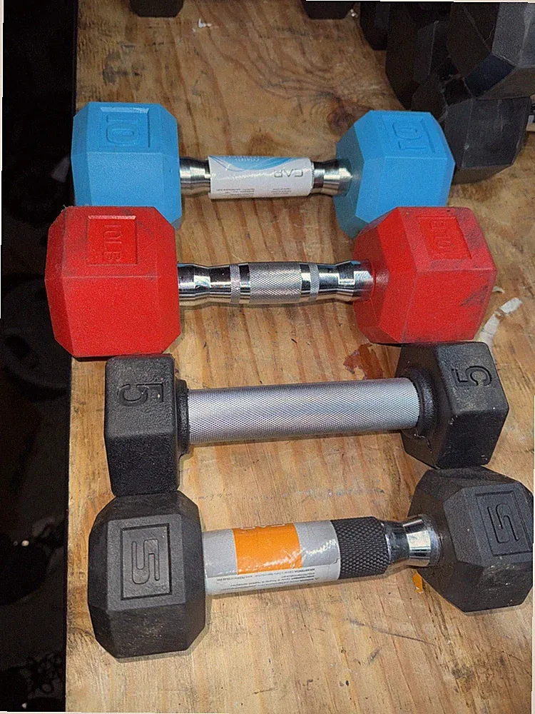 Rubber Hex Dumbbells 30lbs Total - 5lb & 10lb Pairs