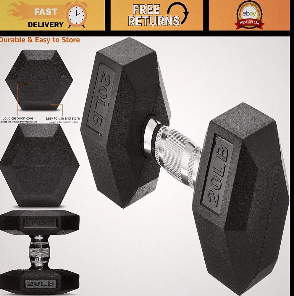 Rubber Hex Dumbbells - Adjustable Hand Weights for Strength Training & Fitness