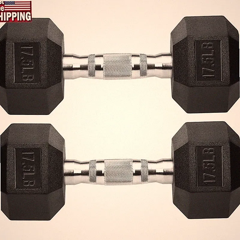 Rubber Hex Dumbbells Cast Iron Ergonomic Grip Weight Training Exercise New