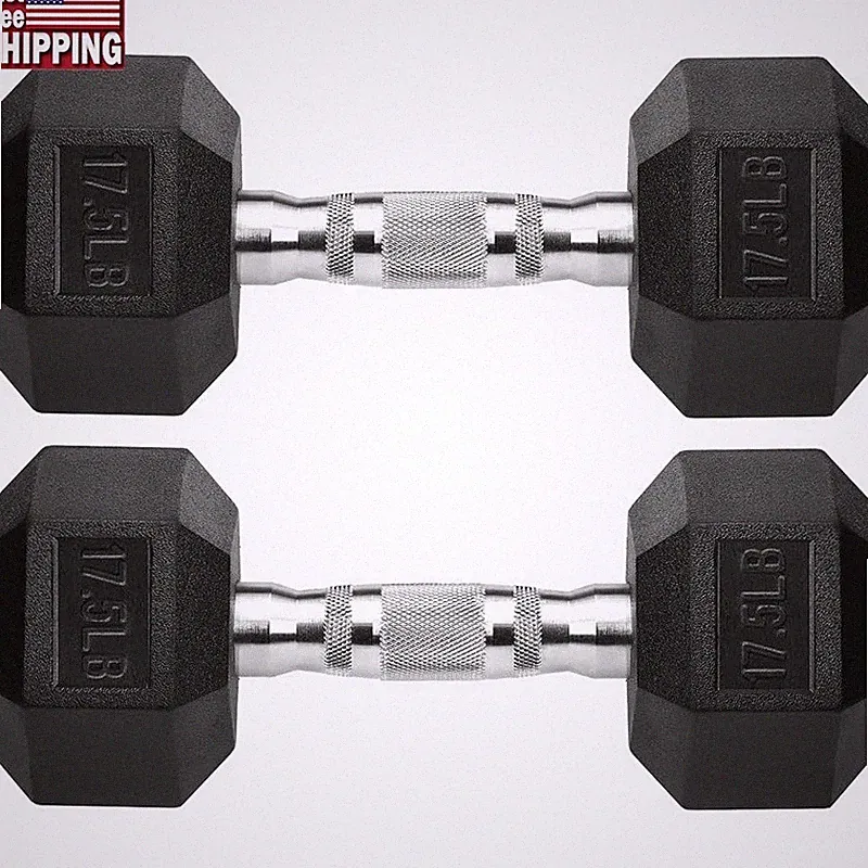 Rubber Hex Dumbbells Cast Iron Ergonomic Grip Weight Training Exercise New