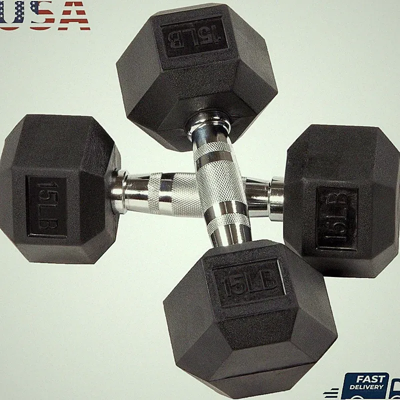 Rubber Hex Dumbbells Non-Slip Grip Customized Weight Set Home Gym Pair New