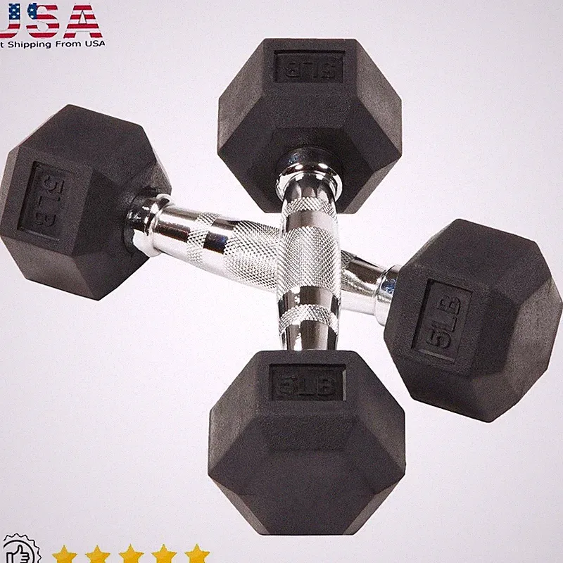 Rubber Hex Dumbbells Non-Slip Grip Strength Training Compact Weights Home Gym US