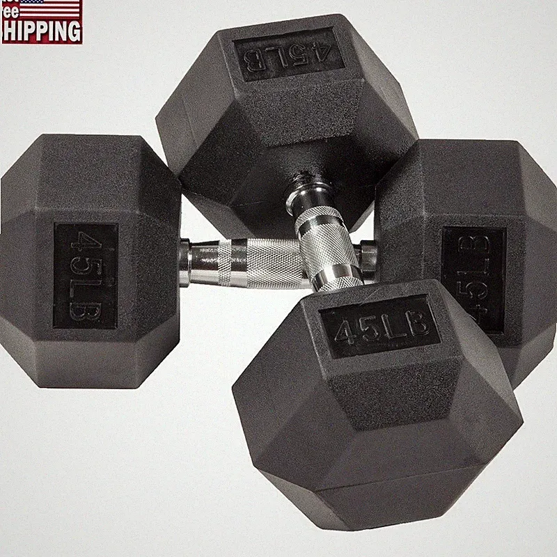 Rubber Hex Dumbbells Non-Slip Grip Strength Training Fitness Equipment Home Gym