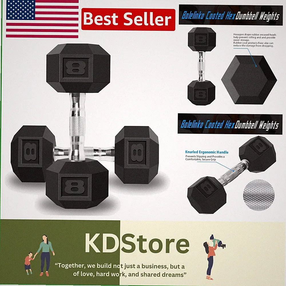 Rust-Resistant 8 LB Rubber Coated Dumbbell Set - Perfect for Strength Training
